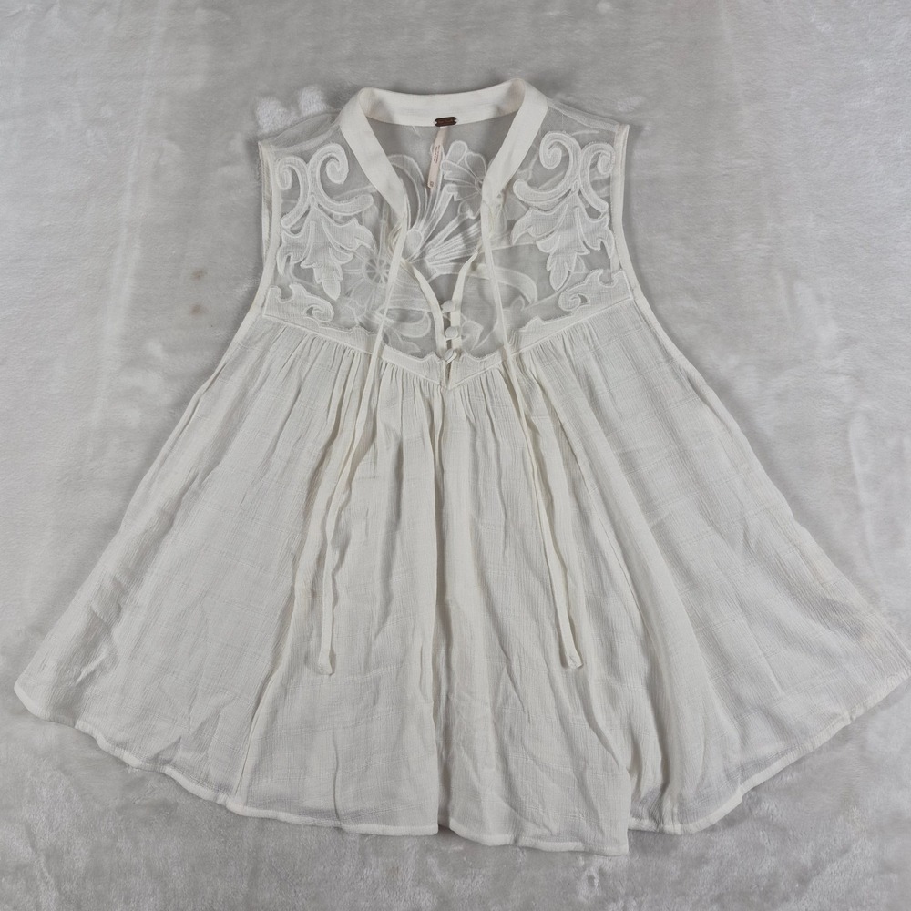 Free People Blouse Women's XS White Floral Sleeveless Boho Casual‎ Comfort